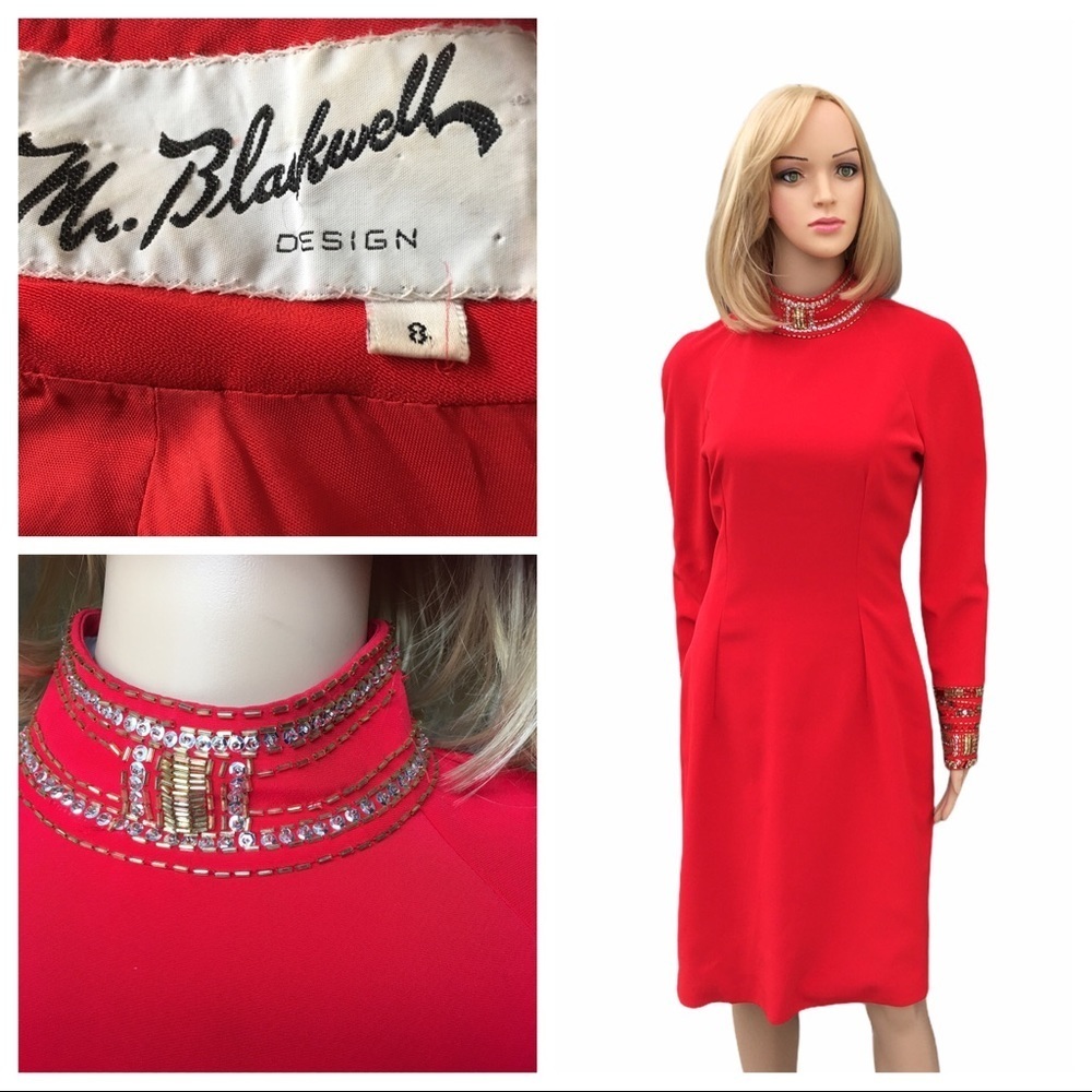 Mr Blackwell design vintage red embellished dress size 8